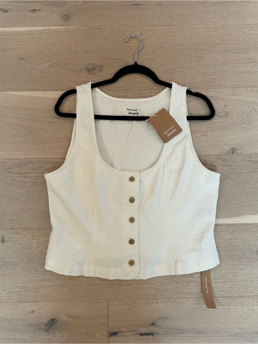 NWT Reformation Tai Denim Vest White Daisy Flower Buttons Crop Top Jean Vests - Picture 5 of 7